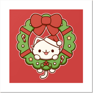 Kitty Christmas Wreath | Holiday Posters and Art